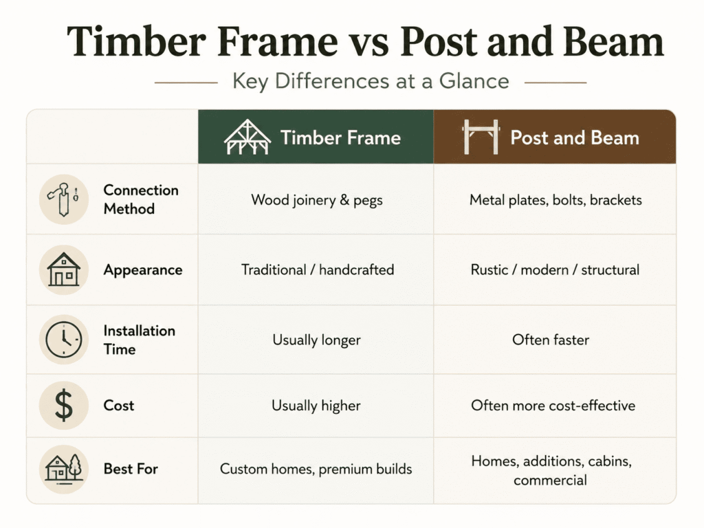 jey differences in timber vs post and beam