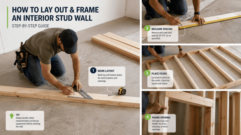 how to layour and frame stud wall